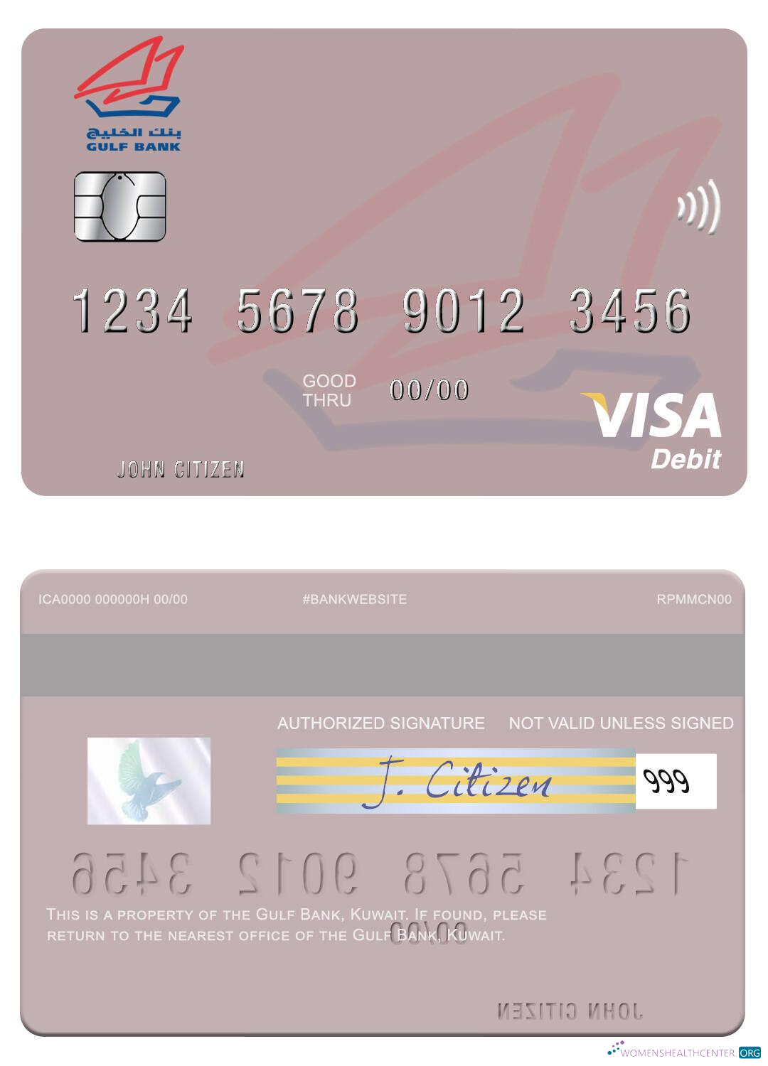 Download Kuwait Gulf Bank visa debit card Photoshop template